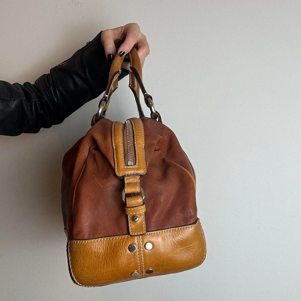 Cole Haan vintage y2k brown caramel leather studded satchel handbag with silver - Picture 4 of 7